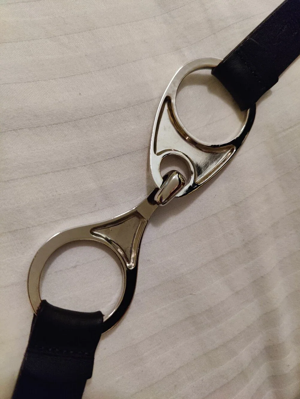 Chico's Adjustable Black Leather Belt with Silver Tone Horsebit Hardware, ML